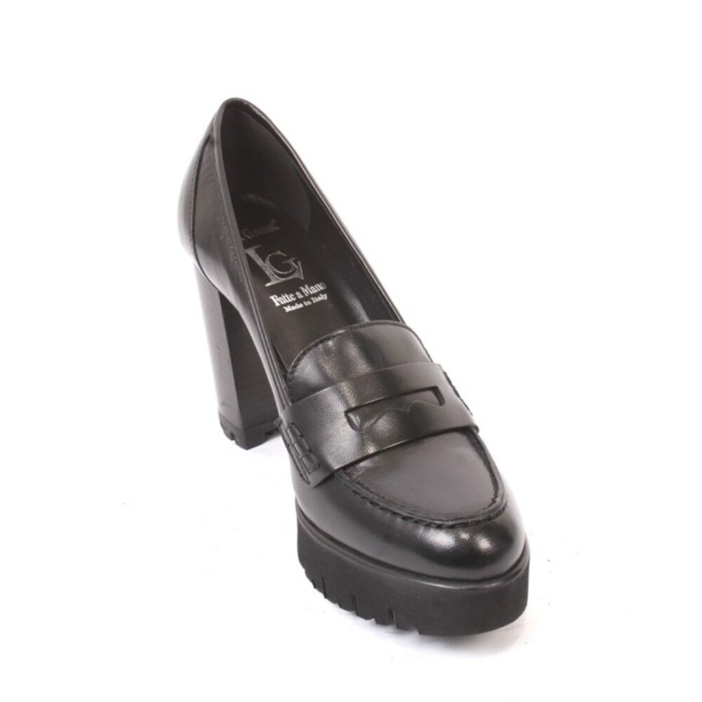Luca Grossi 2128 Black Leather Platform Heel Shoes Pumps
